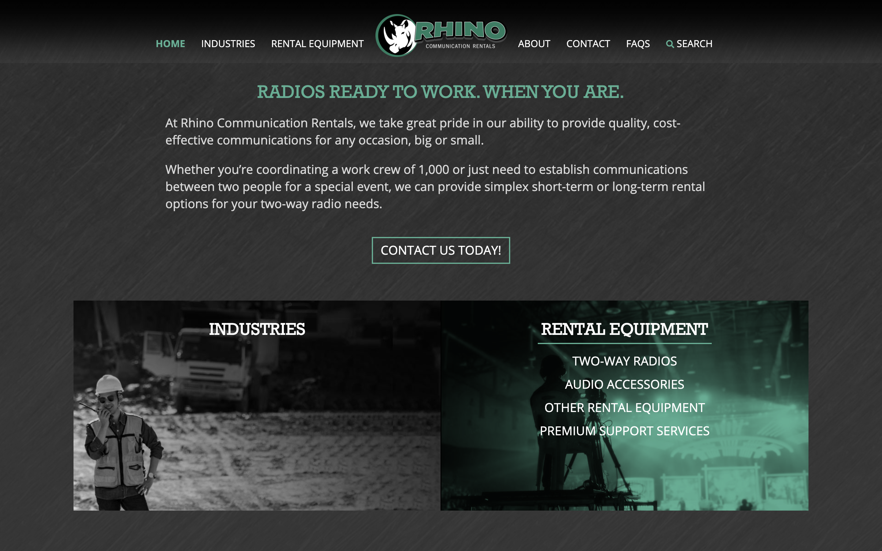 Rhino Rentals Home Page Scrolled